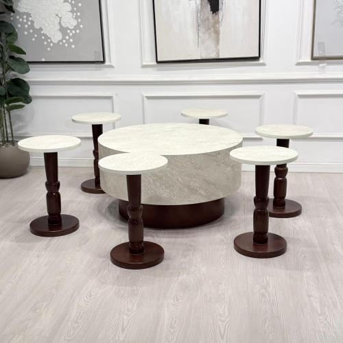 طقم طاولات اسطواني 7قطع بني