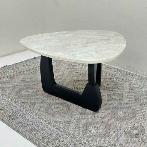 طاولة قهوة سطح بديل حجر ملمس خشن قاعده خشب لون اسو...