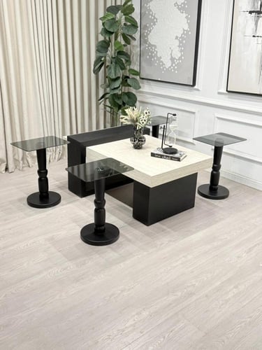 طقم طاولات لاين 5قطع سطح بديل رخام ترافنتينو قاعده...