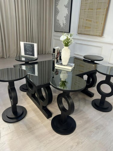 طقم طاولات حلقات 7 قطع مرايا اسود