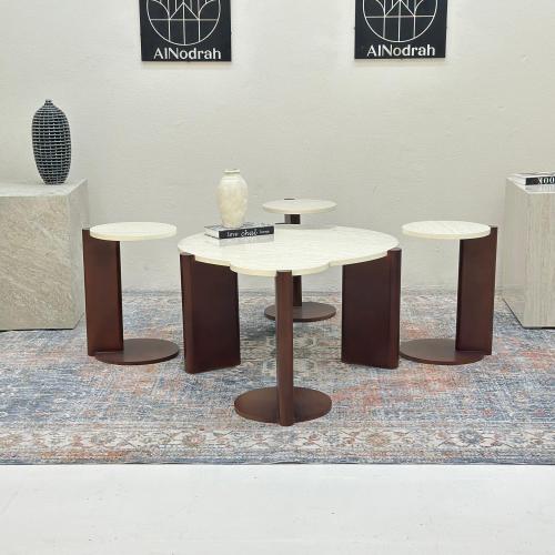 طقم طاولات بوهيمي دائري 5 قطع بني
