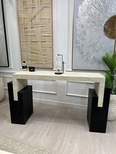 طاولة مدخل بسطح بديل الرخام الحجري وقاعدة خشب قشرة...