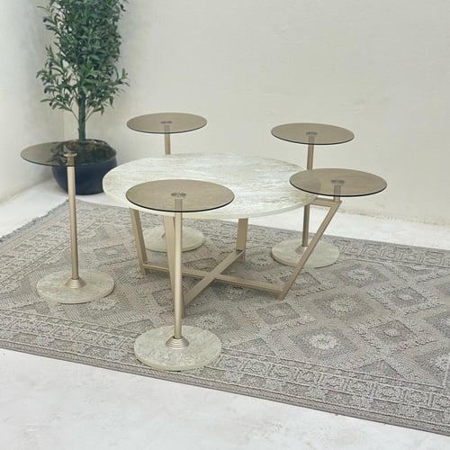 طقم طاولات 5قطع سطح بديل حجر ملمس خشن قاعده حديد ل...