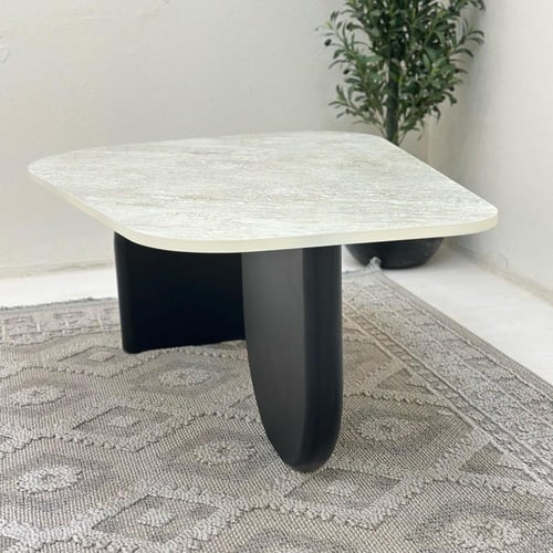 طاولة قهوة سطح بديل حجر ملمس خشن قاعده خشب لون اسو...