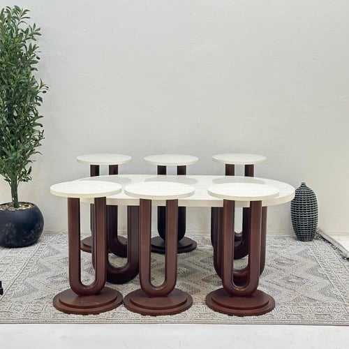 طقم طاولات 7قطع سطح بديل الرخام ملمس ناعم قاعده خش...