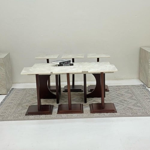 طقم طاولات بوهيمي مستطيل 7قطع بني