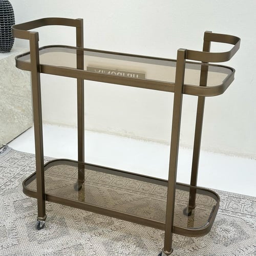 عربية تقديم دورين زجاج وحديد لون زيتي معدني 100*10...