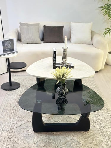 طاولتين قهوة سطح الطاولة الاولى بديل الرخام ترافنت...