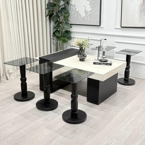 طقم طاولات لاين 7قطع سطح بديل رخام ترافنتينو قاعده...