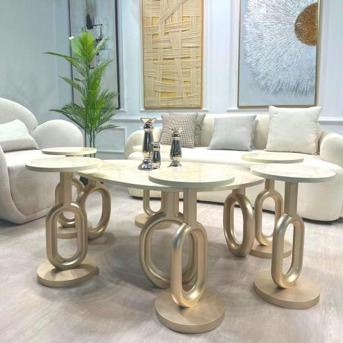 طقم طاولات 7قطع سطح بديل الرخام ملمس ناعم قاعده خش...