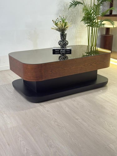 طاولة تقديم بسطح مرايا قاعده خشب سنديان بني + خشب...