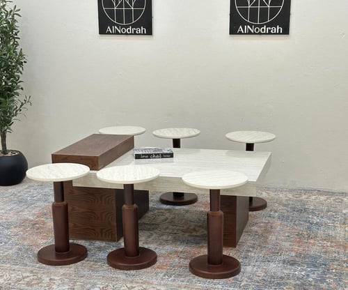 طقم طاولات 7قطع سطح بديل الرخام قاعده خشب قشرة سند...