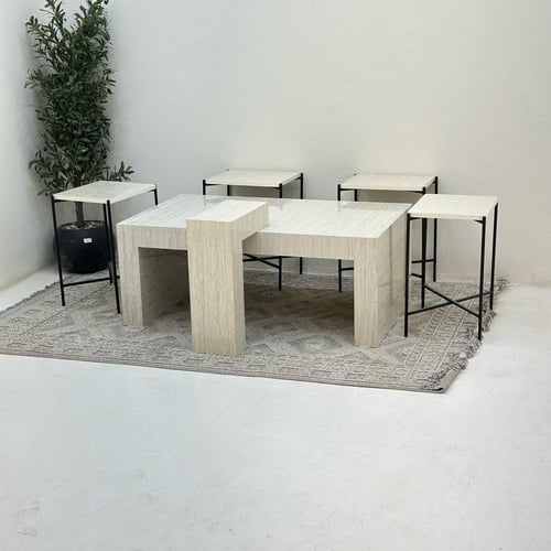 طقم طاولات 5قطع بديل الرخام ملمس ناعم قاعده الخدمة...