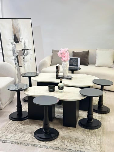 طقم طاولات كلياوي 8قطع سطح بديل الرخام قاعده خشب