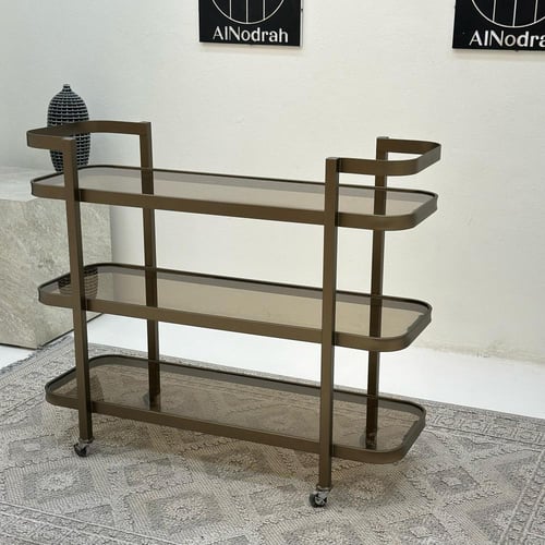 عربية تقديم 3 دور زجاج وحديد لون زيتي معدني 100*12...