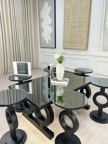 طقم طاولات حلقات 7 قطع مرايا اسود