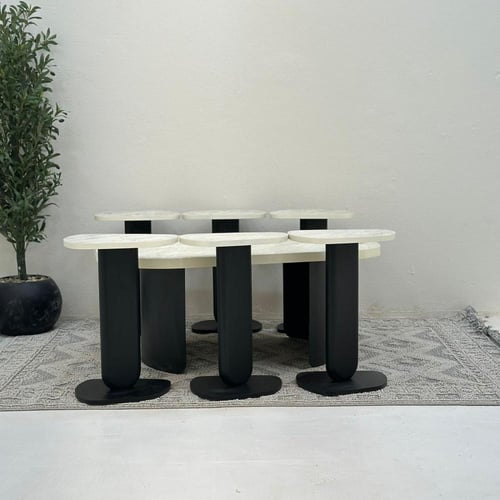 طقم طاولات 7قطع سطح بديل حجر ملمس خشن قاعده الطاول...