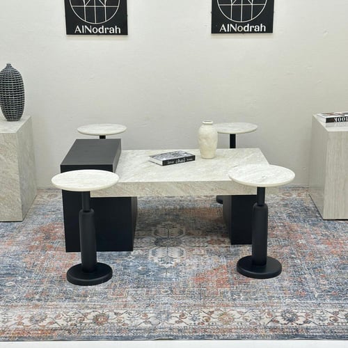 طقم طاولات 5قطع سطح بديل حجر قاعده خشب قشرة سنديان...