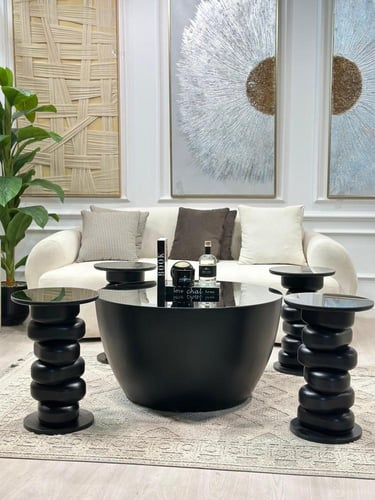 طقم طاولات صخور 5 قطع لون اسود