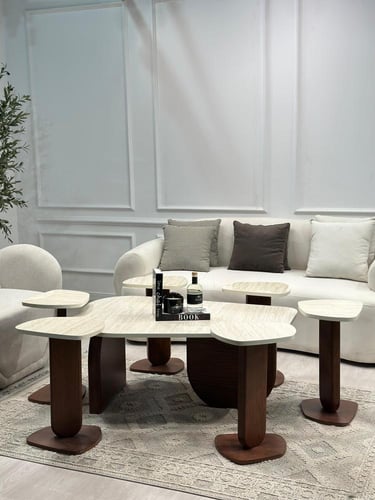 طقم طاولات 7 قطع سطح بديل الرخام ملمس ناعم قاعده خ...