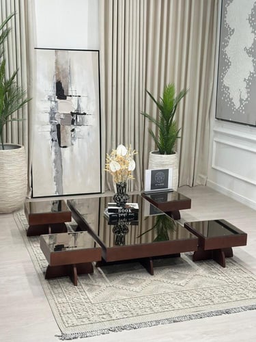 طقم ارضي 5قطع سطح مرايا قاعده خشب لون بني