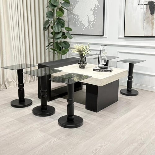 طقم طاولات لاين 7قطع سطح بديل رخام ترافنتينو قاعده...