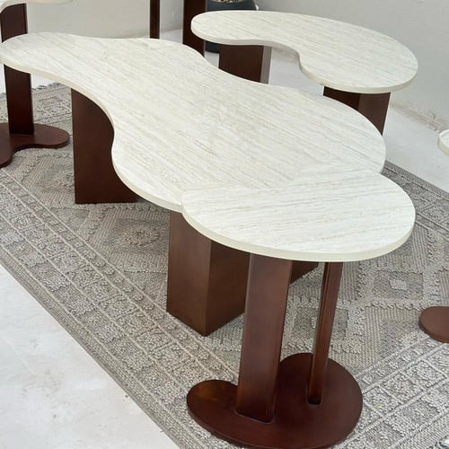 طقم طاولات 6قطع سطح بديل الرخام قاعده خشب لون بني