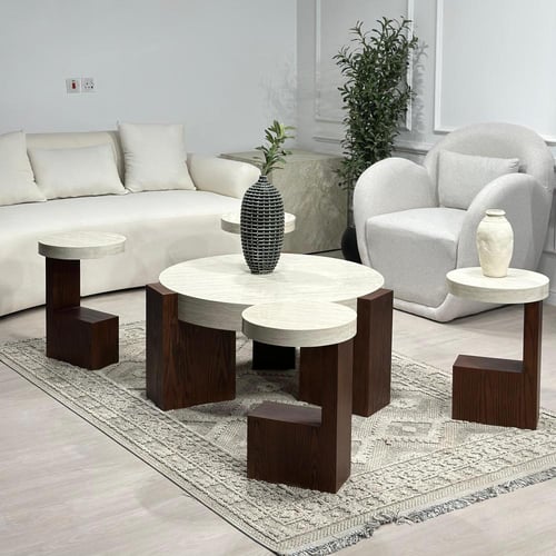 طقم طاولات L قطع5 سطح ناعم لون بني