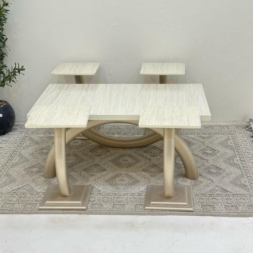 طقم طاولات 5قطع سطح بديل الرخام ملمس ناعم قاعده خش...