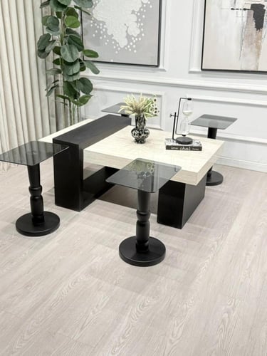 طقم طاولات لاين 5قطع سطح بديل رخام ترافنتينو قاعده...