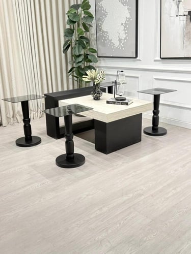 طقم طاولات لاين 5قطع سطح بديل رخام ترافنتينو قاعده...