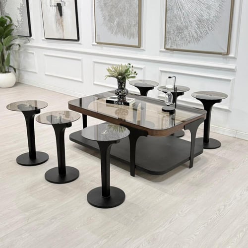 طقم طاولات ابيات 7قطع 2 الوان