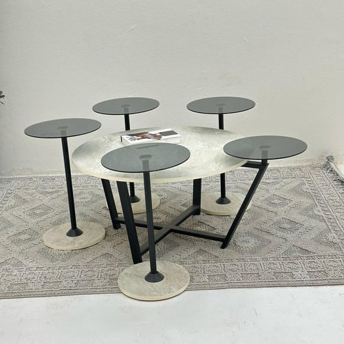 طقم طاولات 5قطع سطح بديل حجر ملمس خشن قاعده حديد ل...