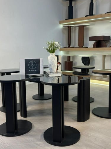 طقم طاولات بوهيمي دائري 7قطع مرايا اسود