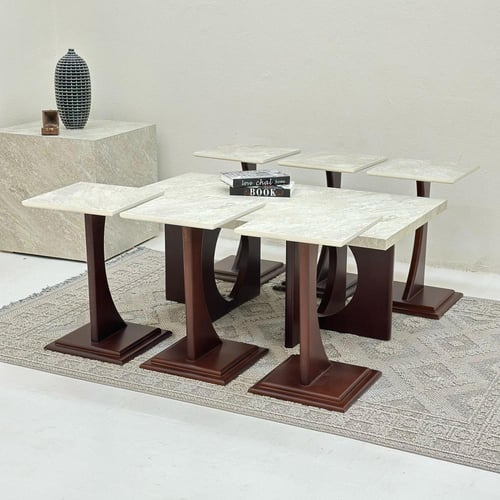 طقم طاولات بوهيمي مستطيل 7قطع بني