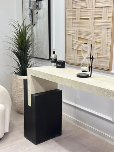 طاولة مدخل بسطح بديل الرخام الحجري وقاعدة خشب قشرة...