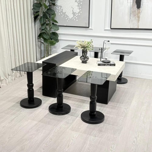 طقم طاولات لاين 7قطع سطح بديل رخام ترافنتينو قاعده...