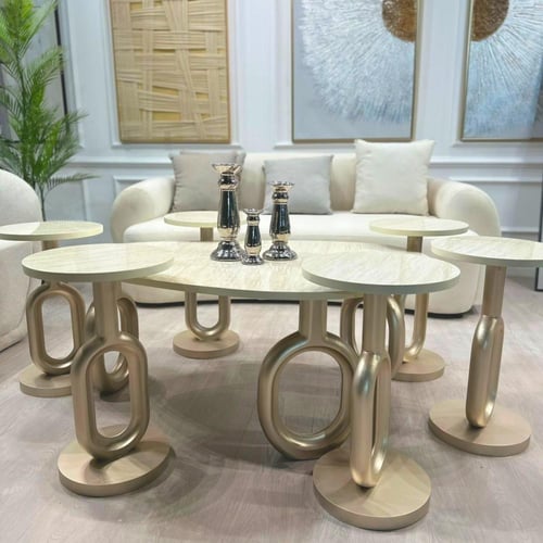 طقم طاولات 7قطع سطح بديل الرخام ملمس ناعم قاعده خش...