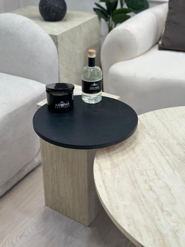 قطعتين طاولات تقديم سطح بديل الرخام قاعده خشب قشرة...