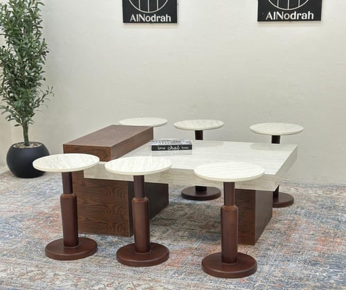 طقم طاولات 7قطع سطح بديل الرخام قاعده خشب قشرة سند...
