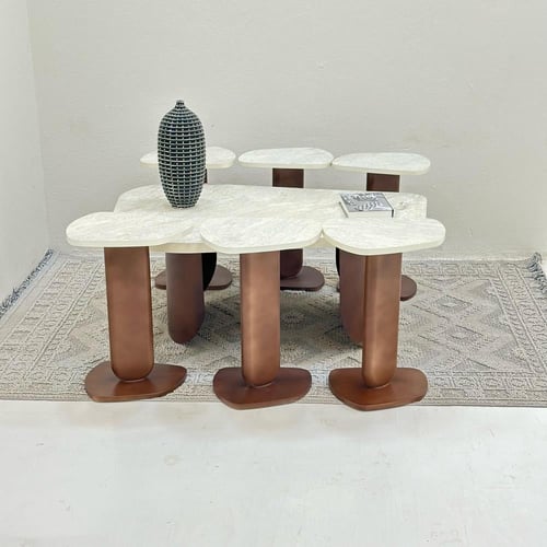 طقم طاولات ايسكريم 7قطع بني سطح بديل حجر