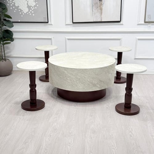 طقم طاولات اسطواني 5 قطع بني