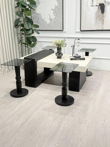 طقم طاولات لاين 5قطع سطح بديل رخام ترافنتينو قاعده...