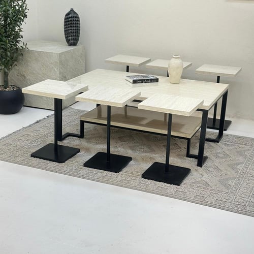 طقم طاولات تقديم دورين 7قطع سطح بديل رخام قاعده حد...