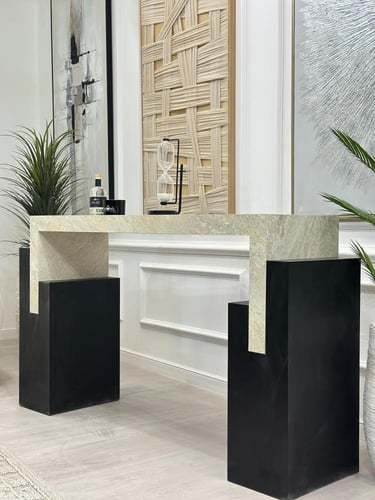 طاولة مدخل بسطح بديل الرخام الحجري وقاعدة خشب قشرة...