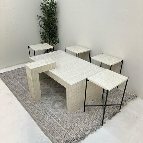 طقم طاولات 5قطع بديل الرخام ملمس ناعم قاعده الخدمة...