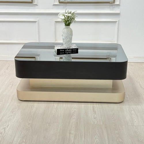 طاولة تقديم دورين بسطح مرايا وقاعدة خشب