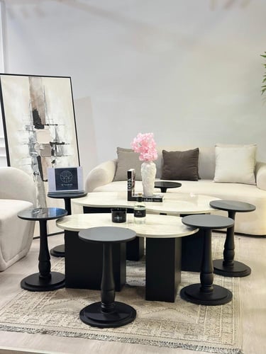 طقم طاولات كلياوي 8قطع سطح بديل الرخام قاعده خشب