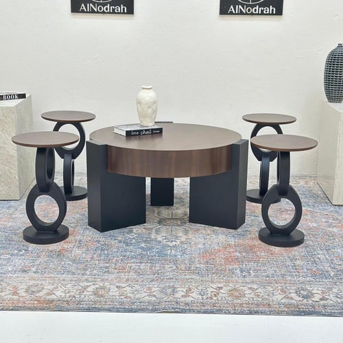 طقم طاولات حلقات جوز 5 قطع اسود