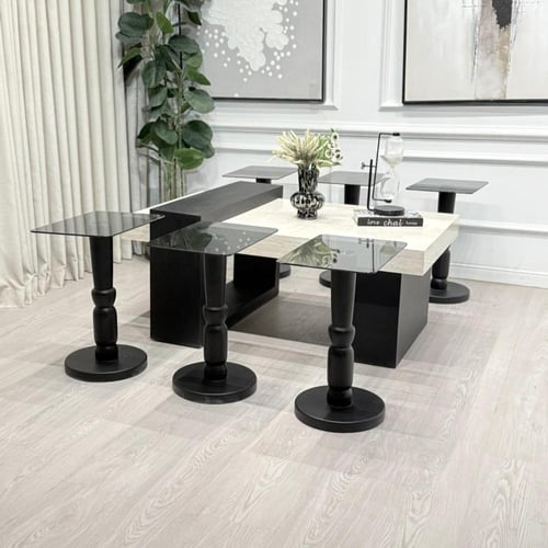 طقم طاولات لاين 7قطع سطح بديل رخام ترافنتينو قاعده...